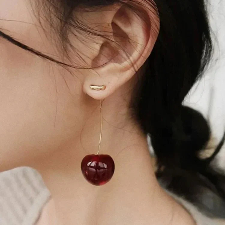 Floral Red Cherry Earrings - A Touch of Elegance