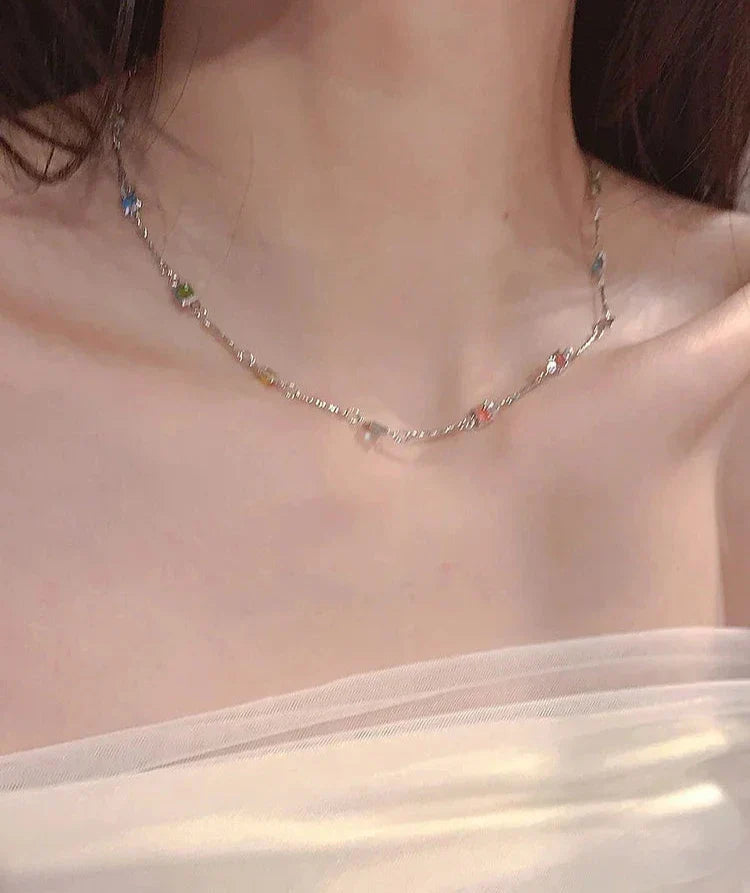 Elegant Gold/Silver Necklace with Sparkling Colorful Gemstones - Ivy