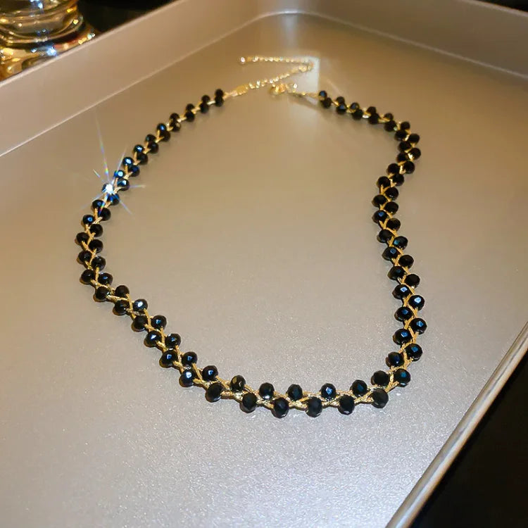 Elegant Double Necklace with Crystals and Pearls - Amira
