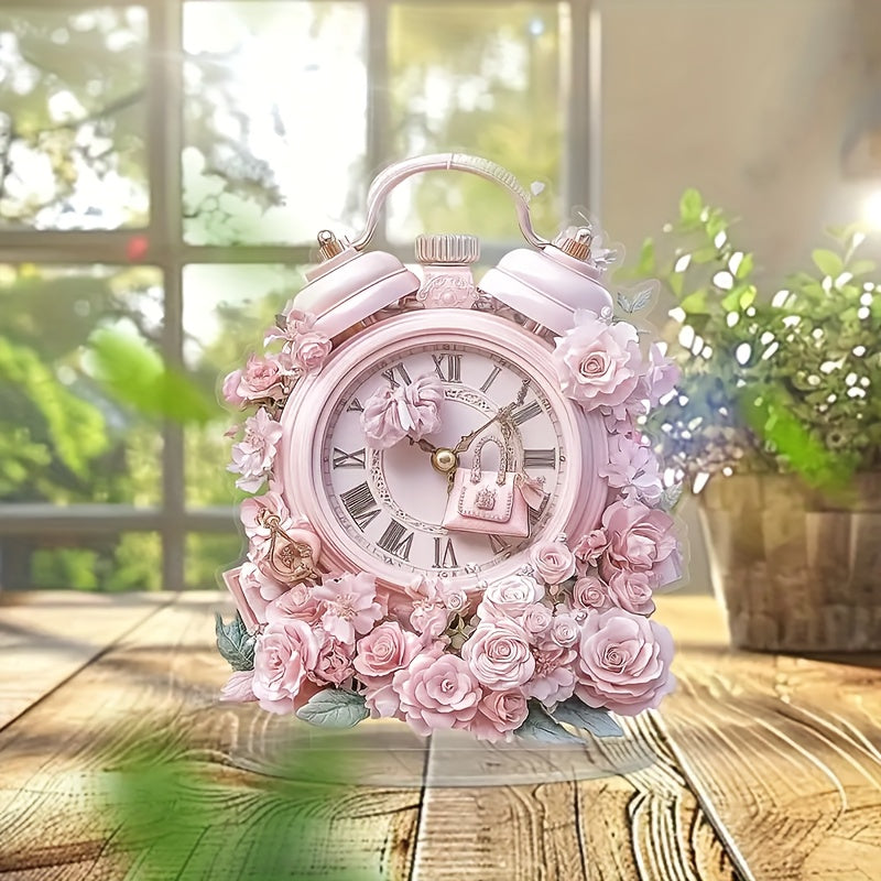 BohoTime Clock – Pink Flowers Alarm Clock with Acrylic