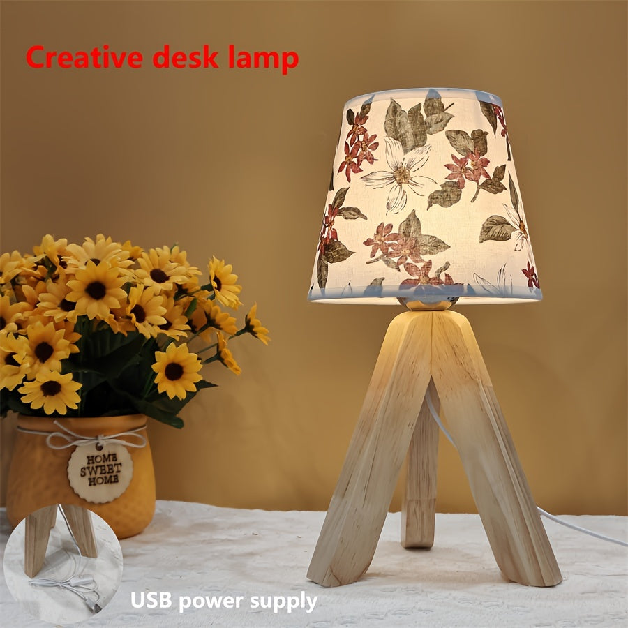 FloralGlow Lamp - Elegant LED Table Lamp with Wood