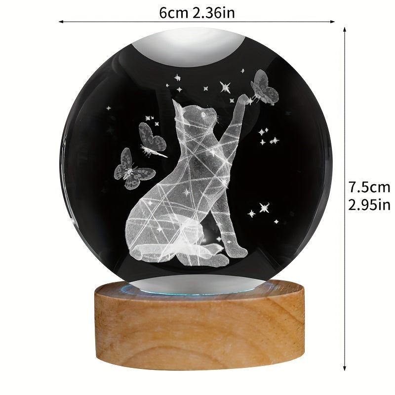 CrystalGlow – 3D Kristallboll Nattlampa med Träbas