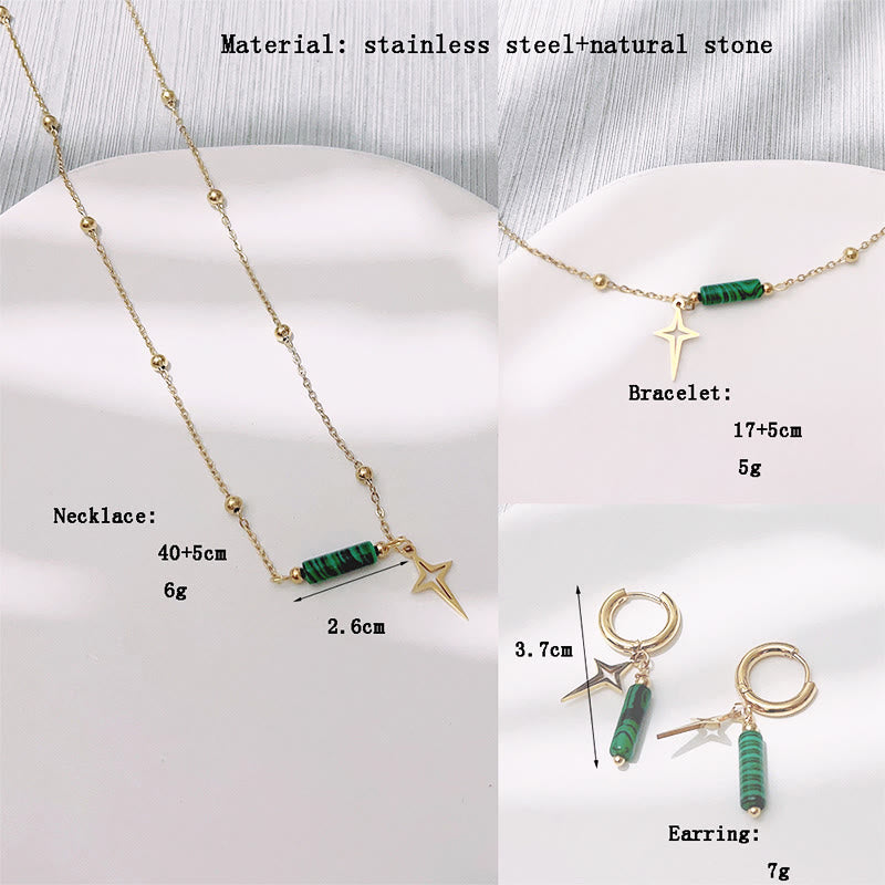 Elegant Maria Malachite Star Jewelry Set: Earrings, Necklace and Bracelet in Natural Malachite