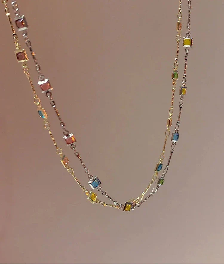 Elegant Gold/Silver Necklace with Sparkling Colorful Gemstones - Ivy