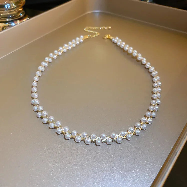 Elegant Double Necklace with Crystals and Pearls - Amira