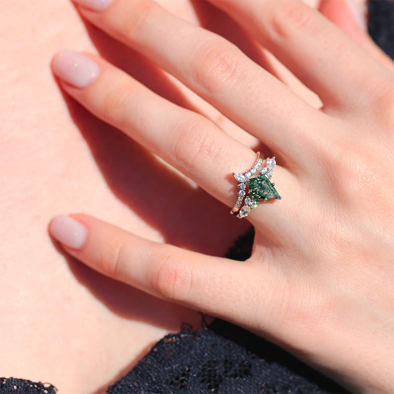 Elegant 2-delad Moosagaat Ring Set - Serenia