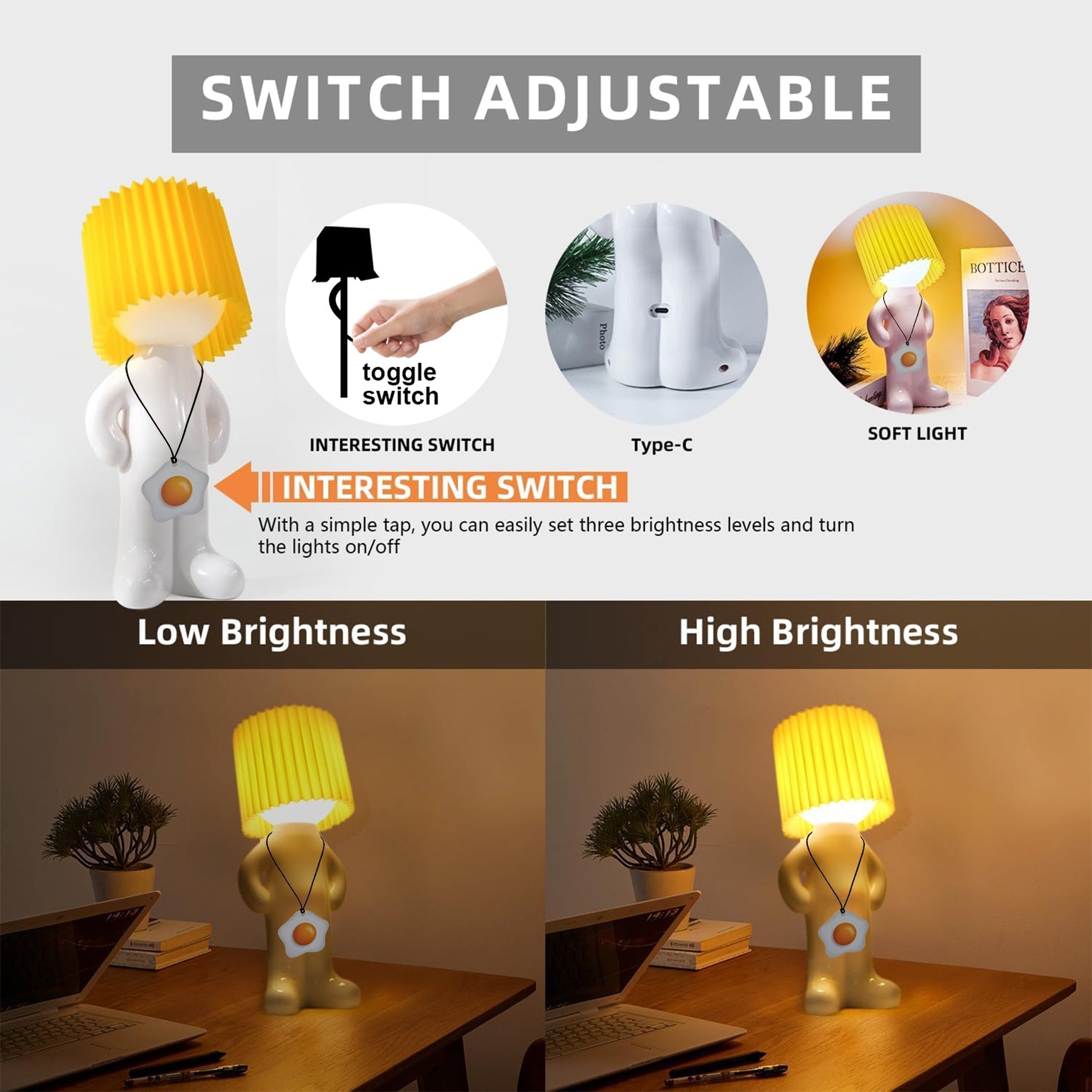 GlowCraft Lamp - Dimmable Acrylic LED with Push Button