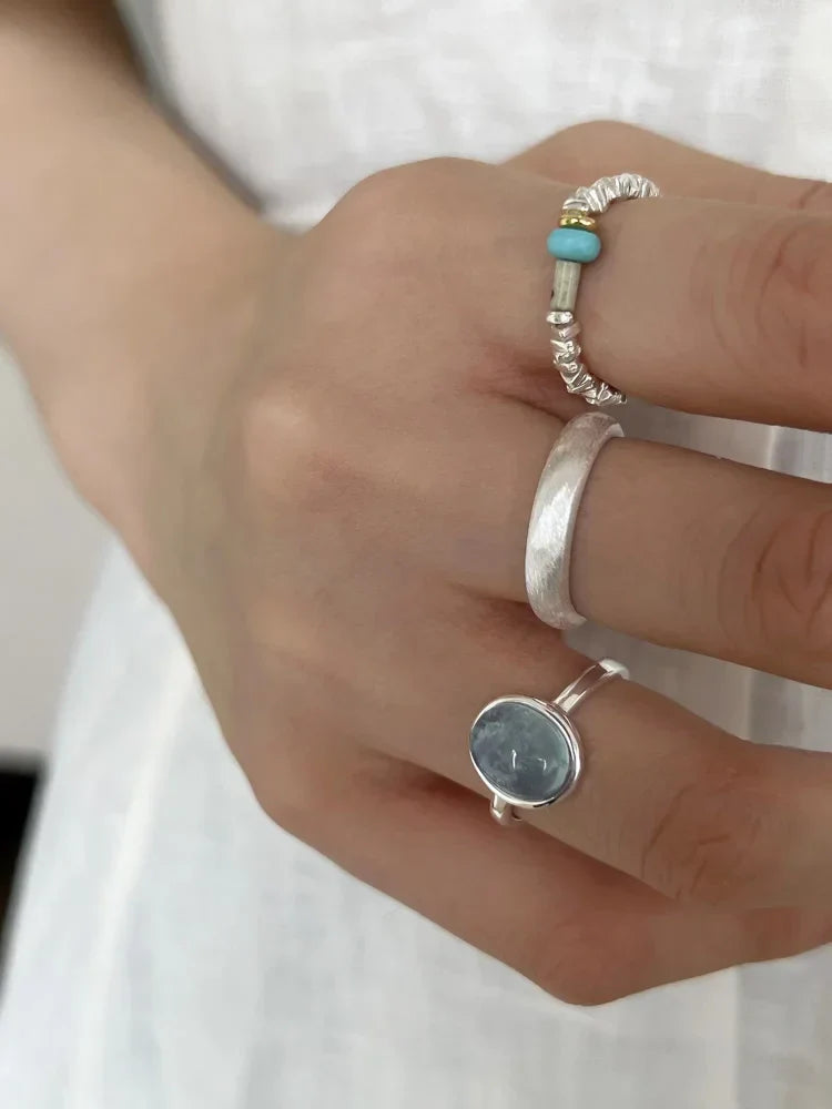 Elegant Nerida Silver Ring with Aquamarine Gemstone