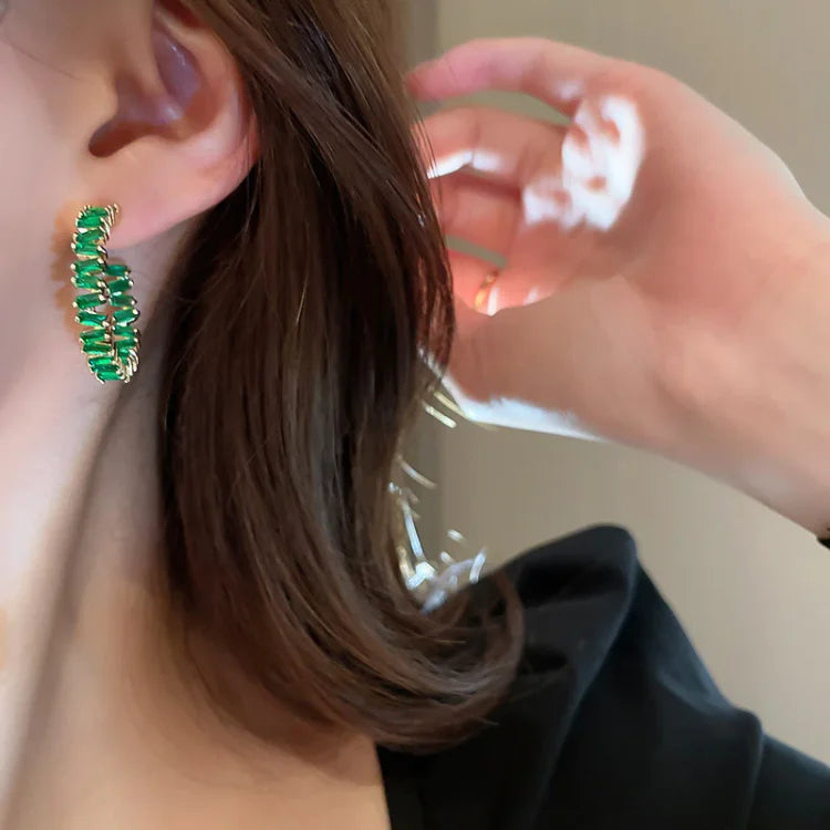 Esme Emerald Green Crystal Earrings - Elegant and Finely Cut