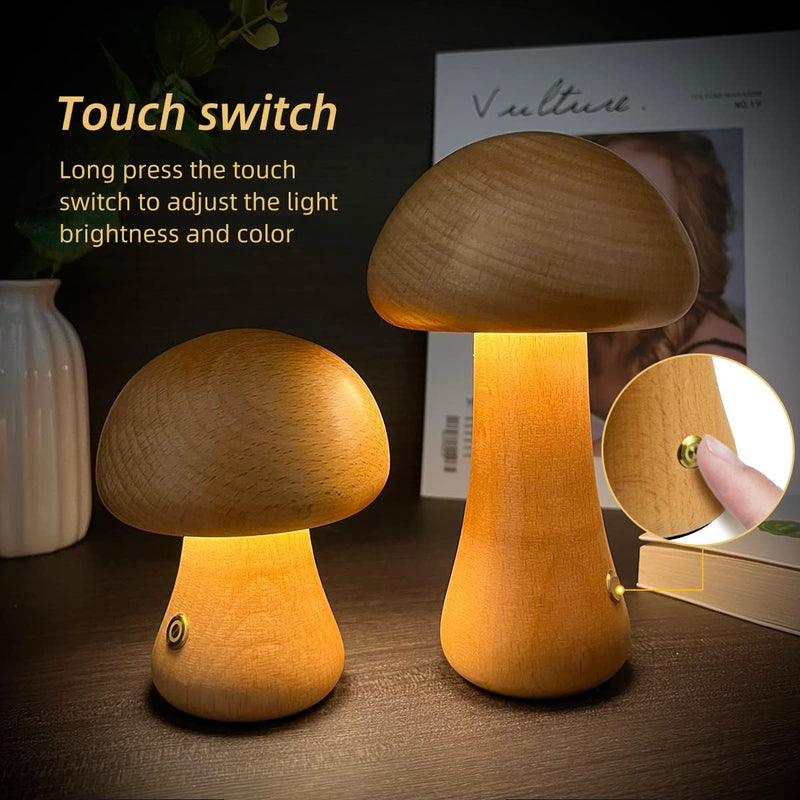 Mushroomlight - Draadlös Trä Svamp LED Nattlampa