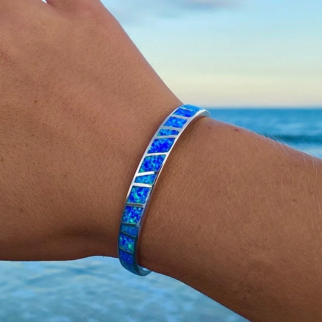 Elegant Blue and Silver Opal Bracelet - Isola Collection 