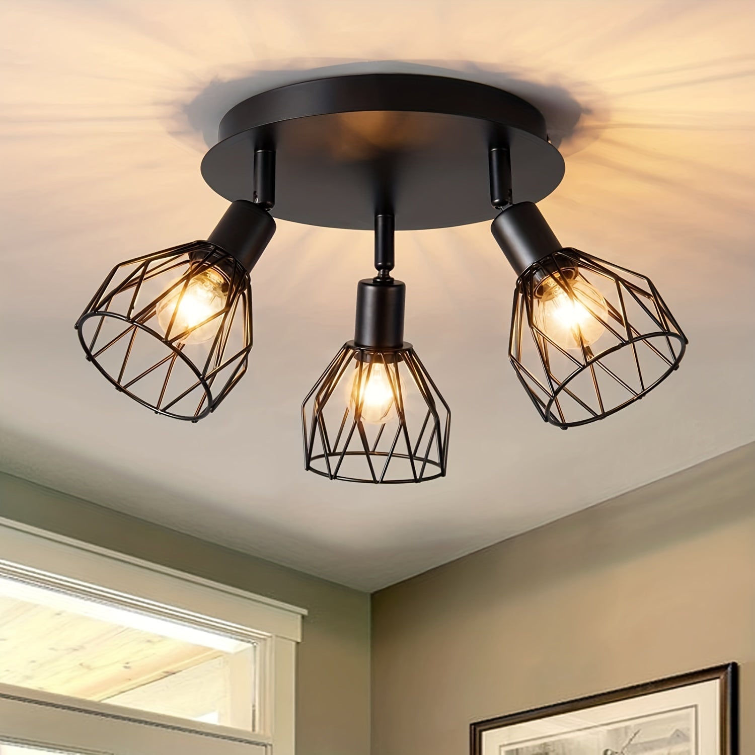 RusticGlow Lamp - Country Black Ceiling Lamp with Swivelling Shades