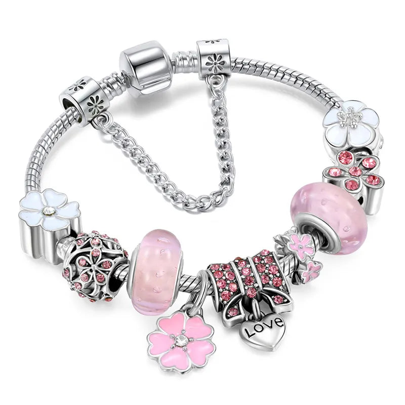 Charm bracelet 925 - Elegant silver bracelet with flowers