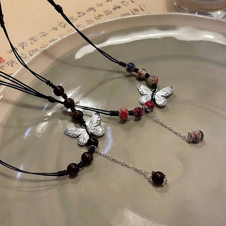Aurora Butterfly and Pearl Necklace - An Enchanting Elegance