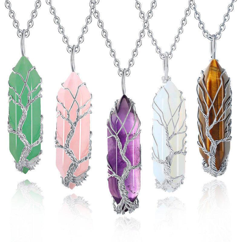 Elegant Tree of Life Gemstone Necklace with Sparkling Crystals - Elara 