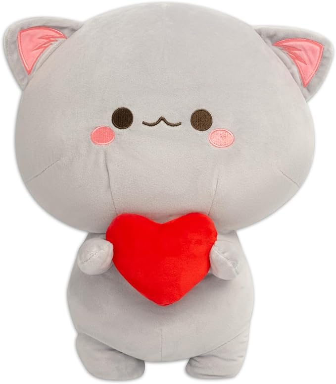 Soft Gray Cat with Heart - Perfect Cuddly Toy for Everyone