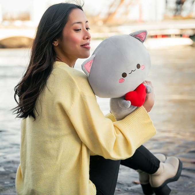 Soft Gray Cat with Heart - Perfect Cuddly Toy for Everyone