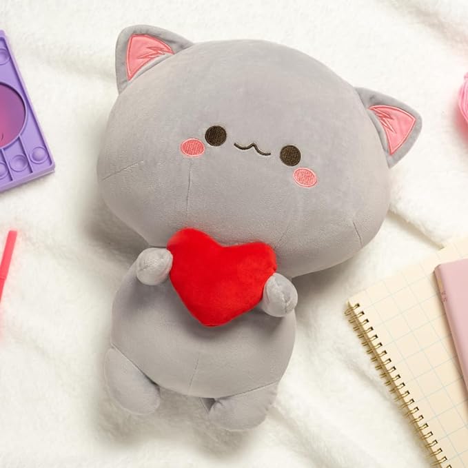 Soft Gray Cat with Heart - Perfect Cuddly Toy for Everyone