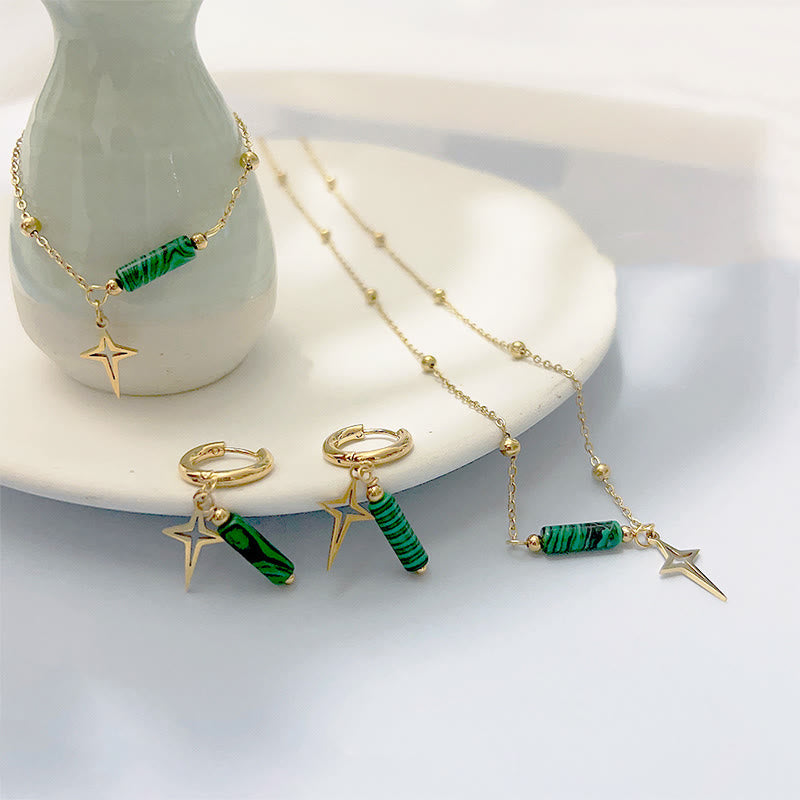 Elegant Maria Malachite Star Jewelry Set: Earrings, Necklace and Bracelet in Natural Malachite