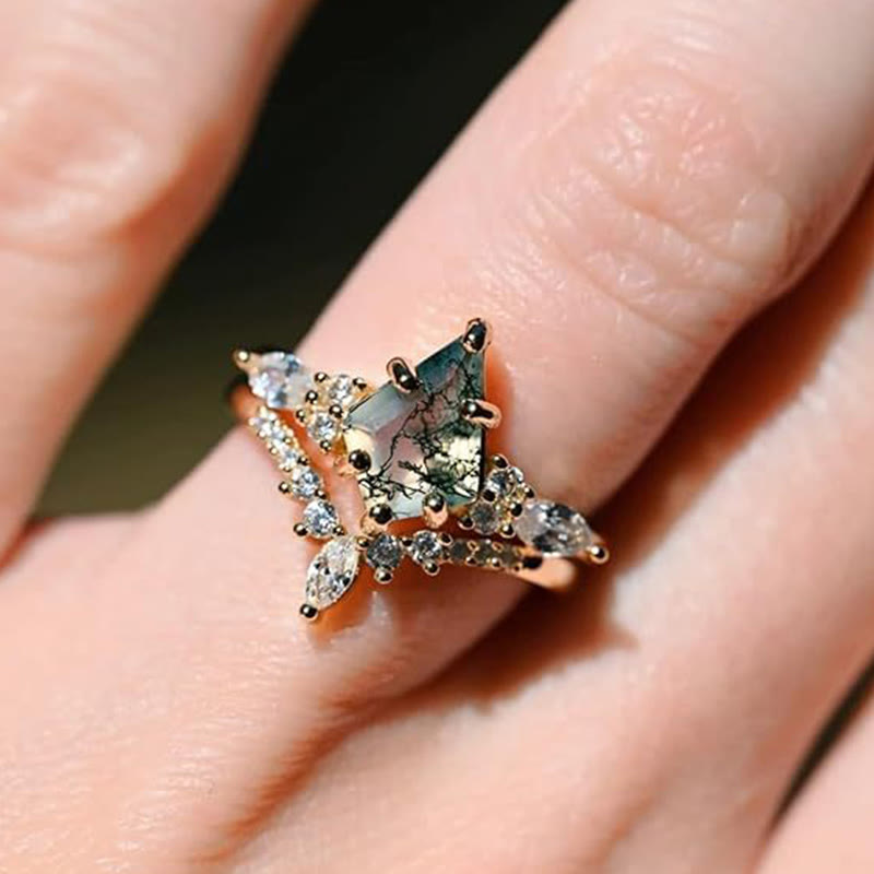 Elegant 2-delad Moosagaat Ring Set - Serenia
