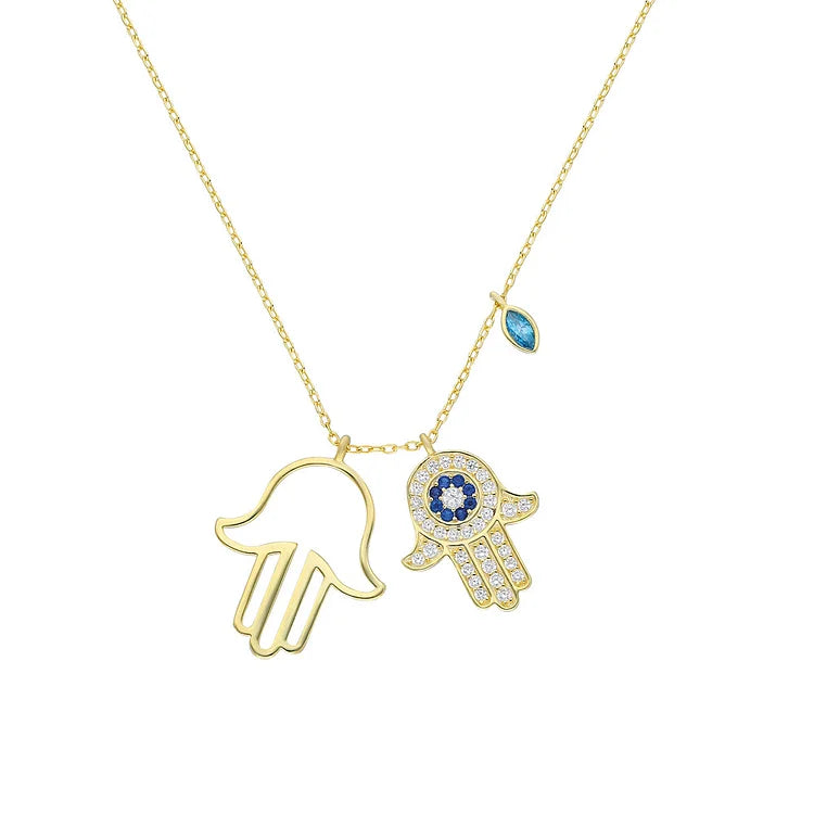 Elegant necklace with the hand of Fatima and the protective evil eye - Yasmin