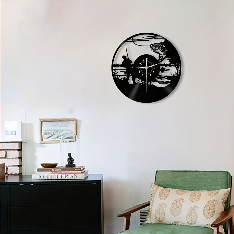 VinylCatch Clock - Retro Fishing Wall Decoration