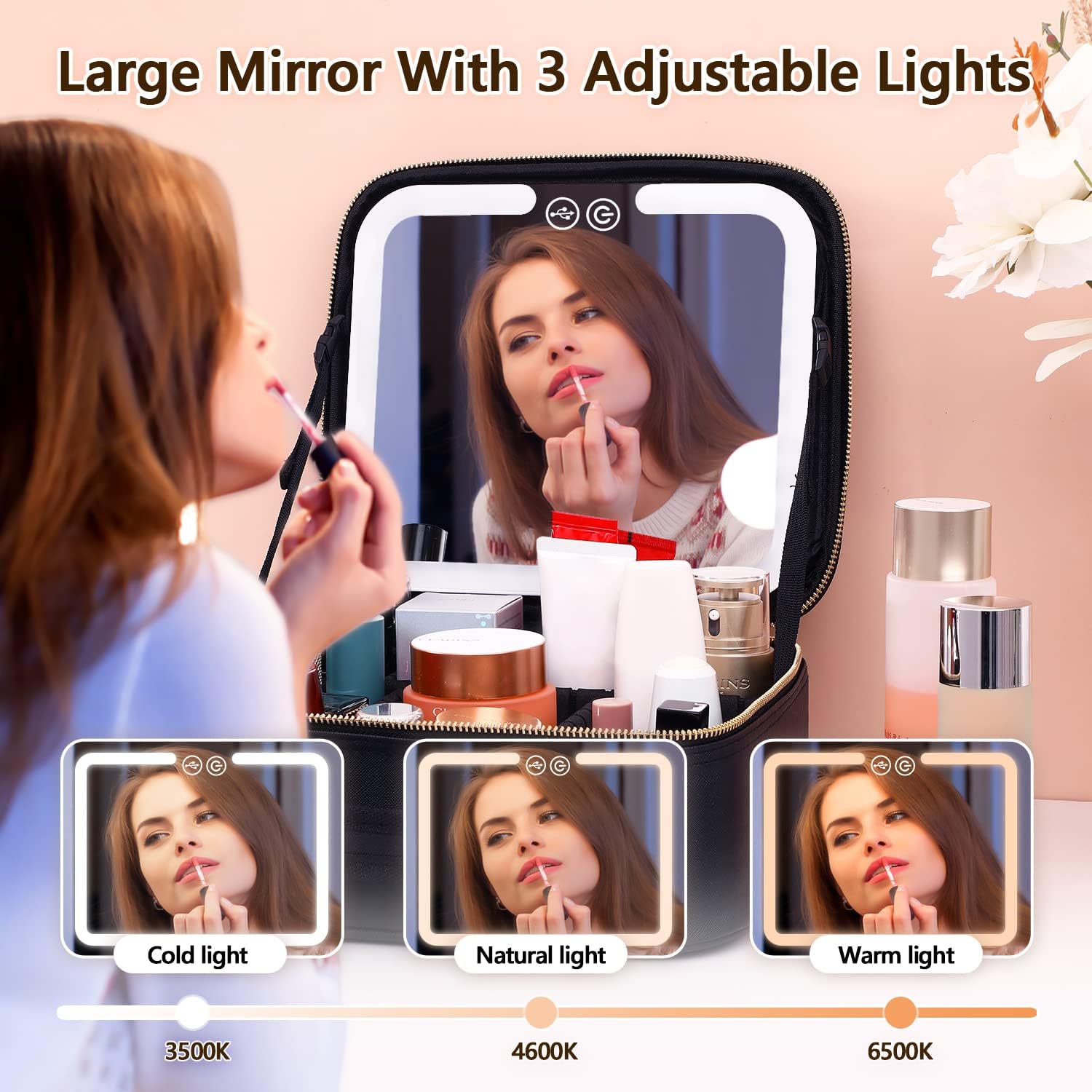 TravelGlow - Luxury Makeup Organizer with Illuminated Mirror