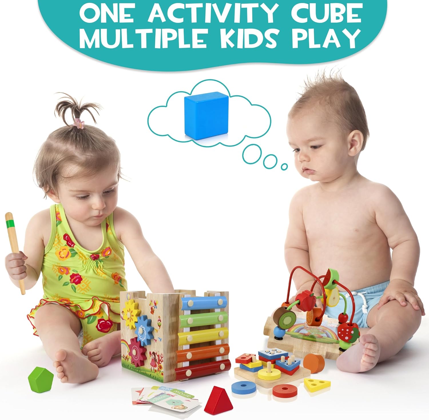 Stylish 8-in-1 Montessori Activity Cube - Educational Play Fun for Babies