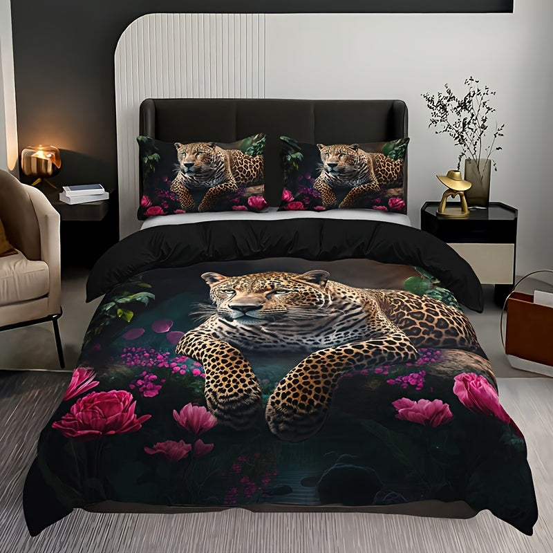 FierceFloral Bedding Set – Luxurious Animal Print and Flowers