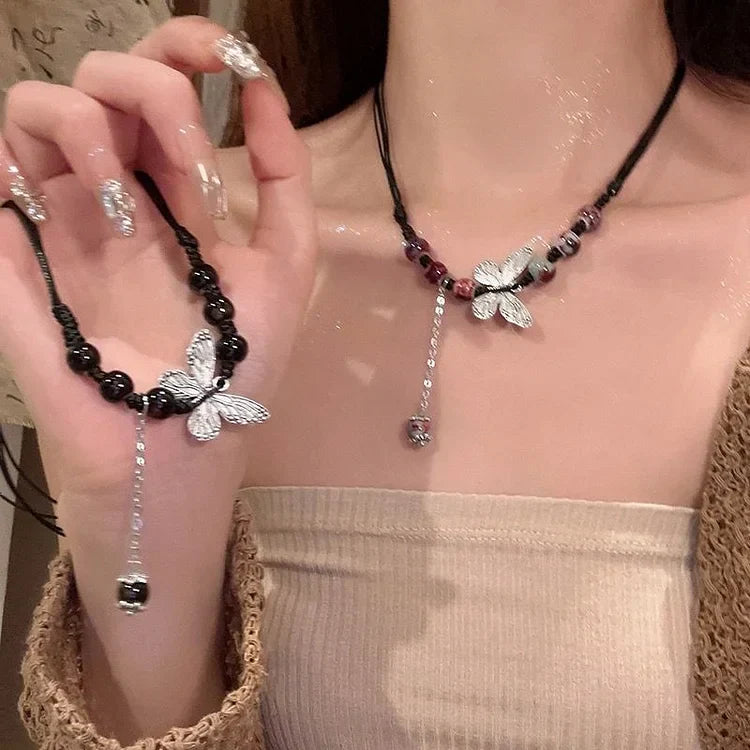 Aurora Butterfly and Pearl Necklace - An Enchanting Elegance