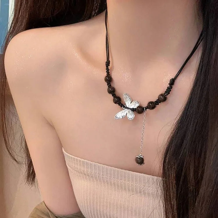 Aurora Butterfly and Pearl Necklace - An Enchanting Elegance
