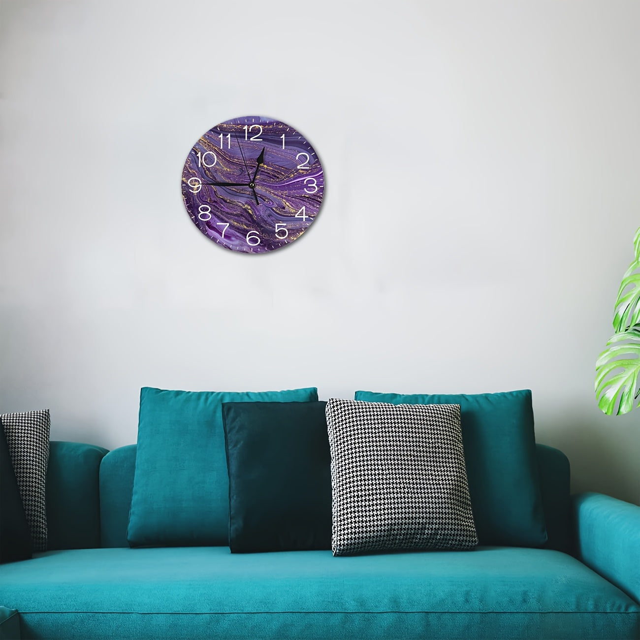 VioletGlow Clock - Abstract Wall Clock with Golden Details