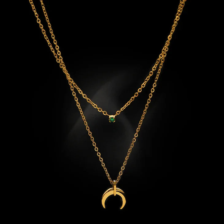 Elegant Green Diamond Double Moonstone Pendant - Selina Collection