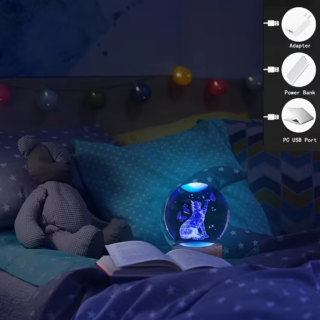 CrystalGlow – 3D Crystal Ball Night Light with Wooden Base