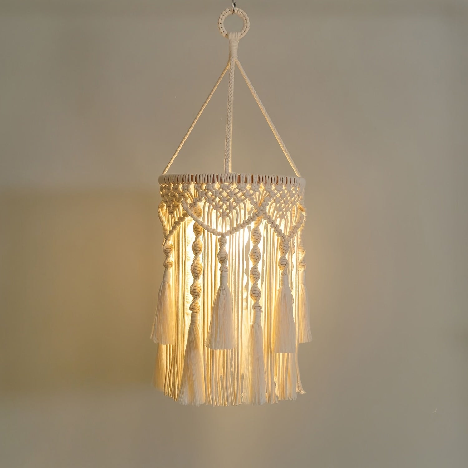 BohoTwist Pendant Lamp - Handwoven Lamp Skirt with Fringes