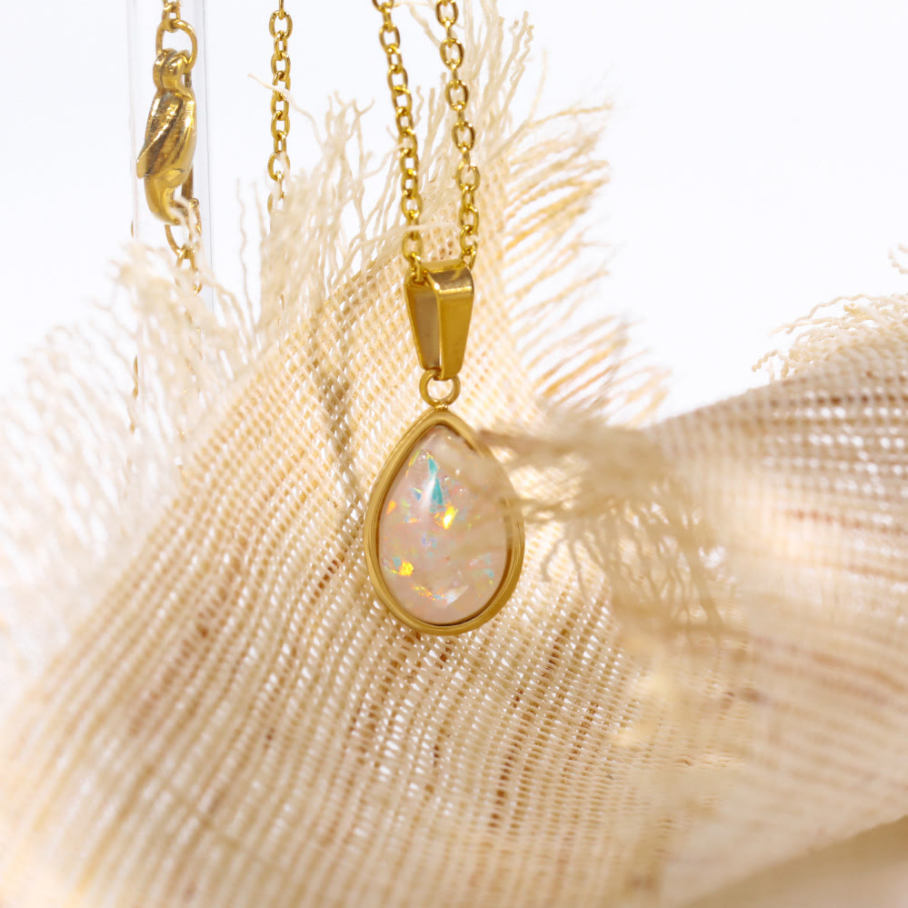 Eloise 18K Natural Opal Drop Pendant Necklace - A Captivating Elegance