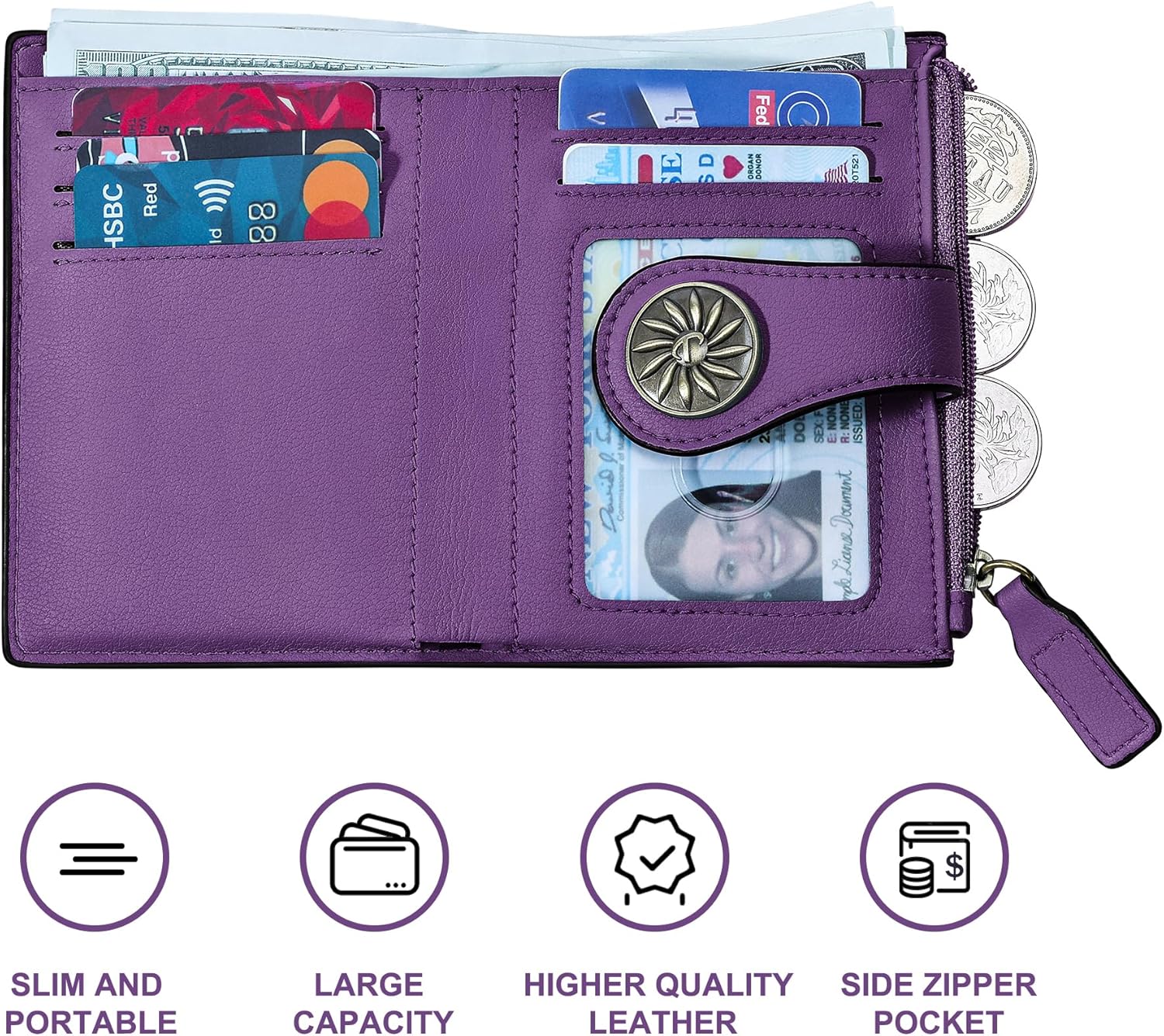 ClaireSlim – Elegant RFID Women's Wallet with Zipper