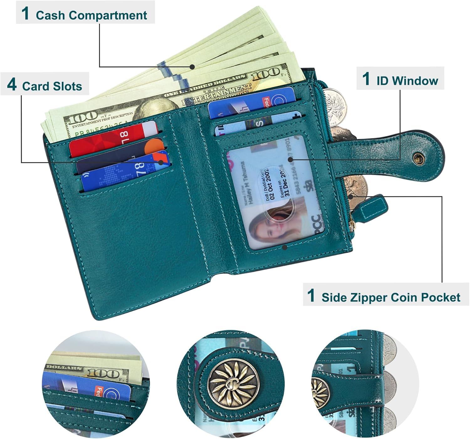 ClaireSlim – Elegant RFID Women's Wallet with Zipper