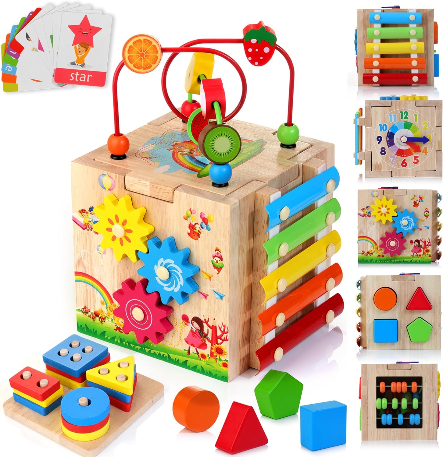 Stylish 8-in-1 Montessori Activity Cube - Educational Play Fun for Babies