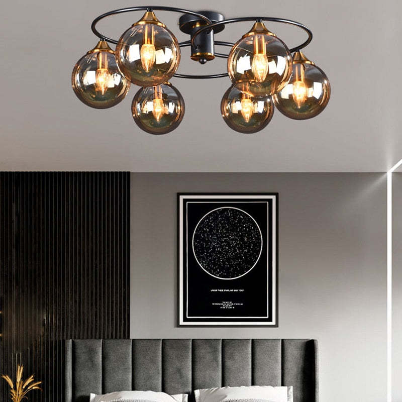 ValentinaLuxe - Elegant Round Chandeliers Made of Smoked Glass