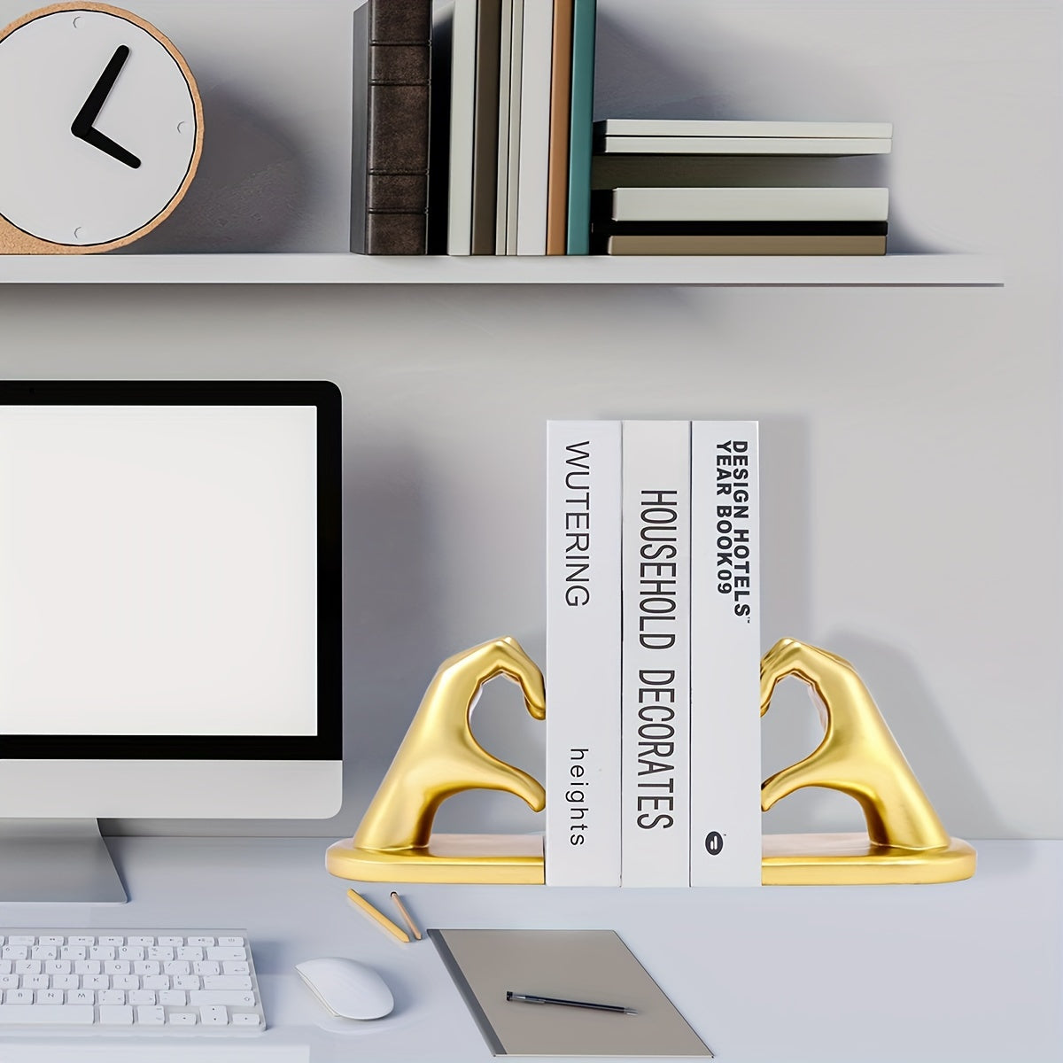 Chic Heart Support - Modern Finger Bookends in Gold