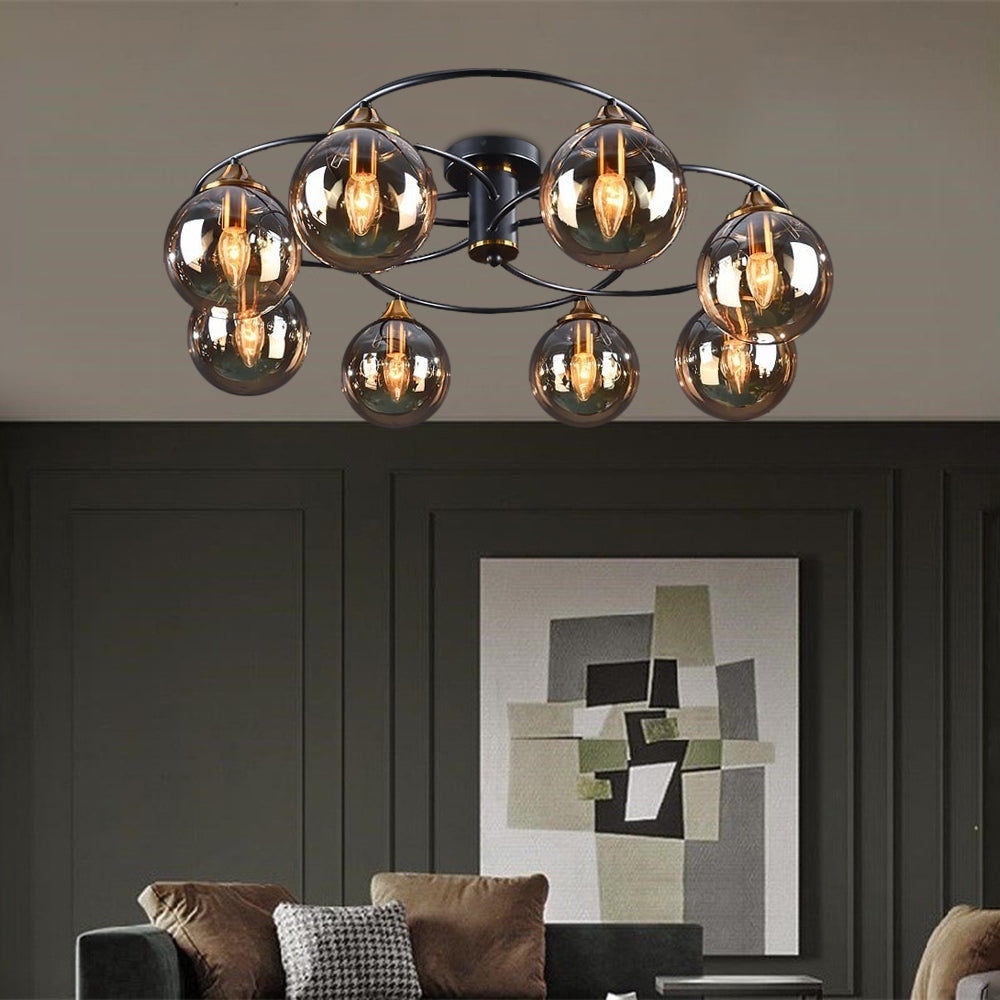 ValentinaLuxe - Elegant Round Chandeliers Made of Smoked Glass