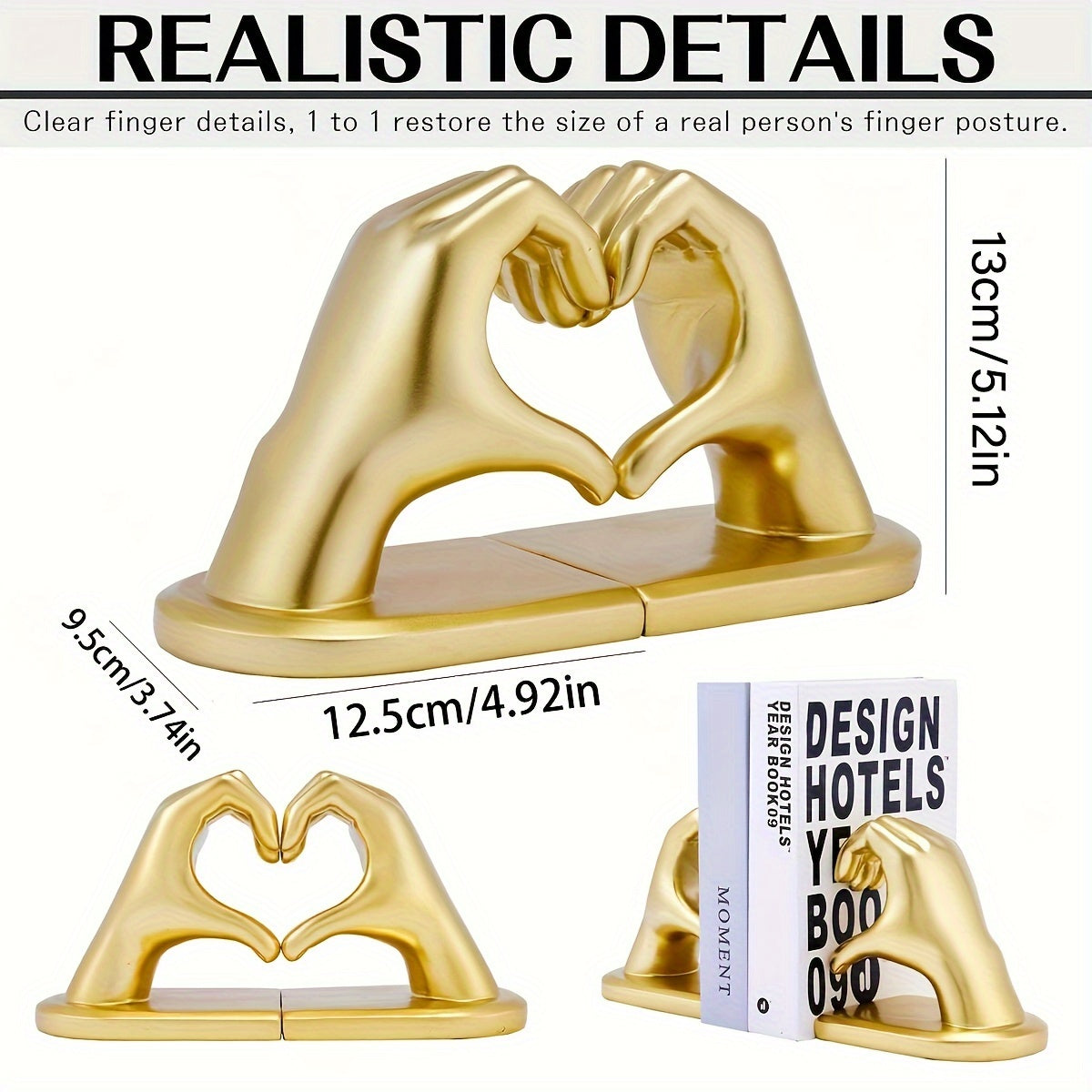 Chic Heart Support - Modern Finger Bookends in Gold