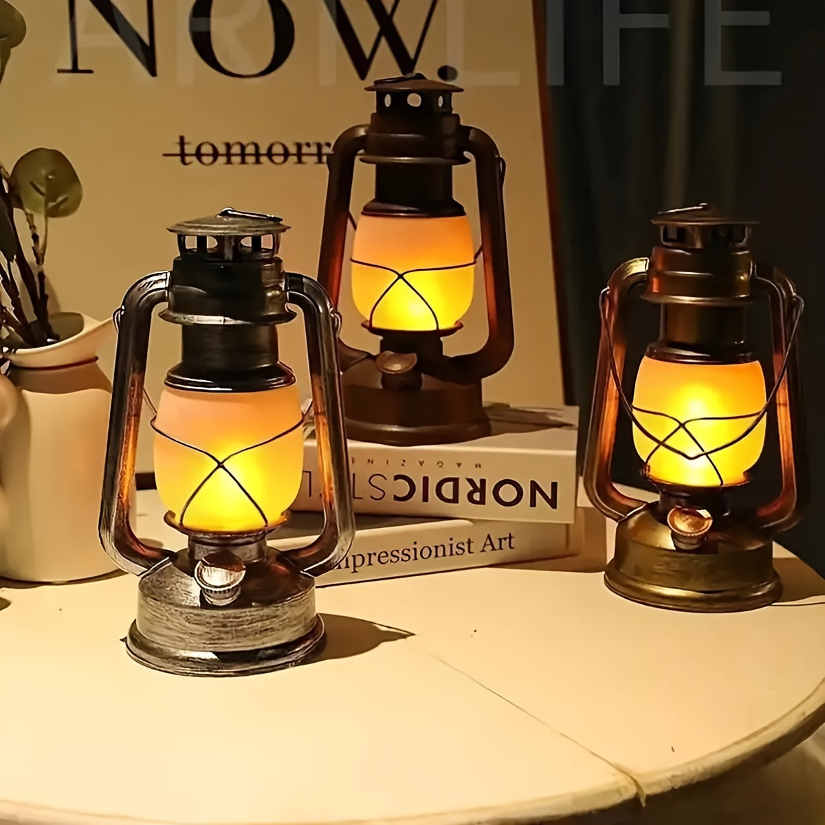 RetroGlow Lantern – Vintage LED Lamp with Flame Effect