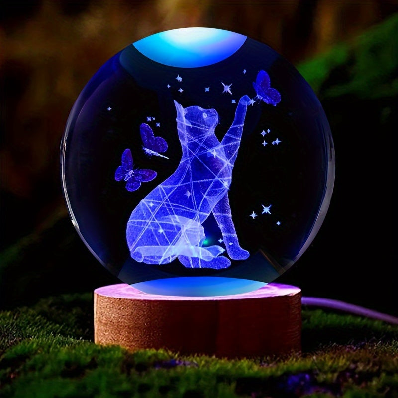 CrystalGlow – 3D Crystal Ball Night Light with Wooden Base
