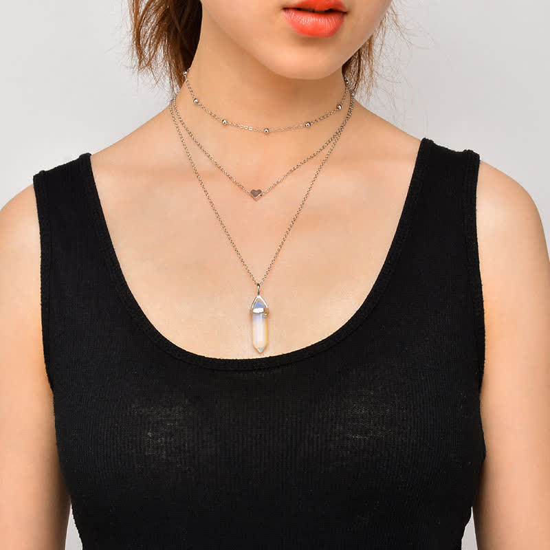 Aurora Hexagon Gemstone Necklace of Natural Crystals