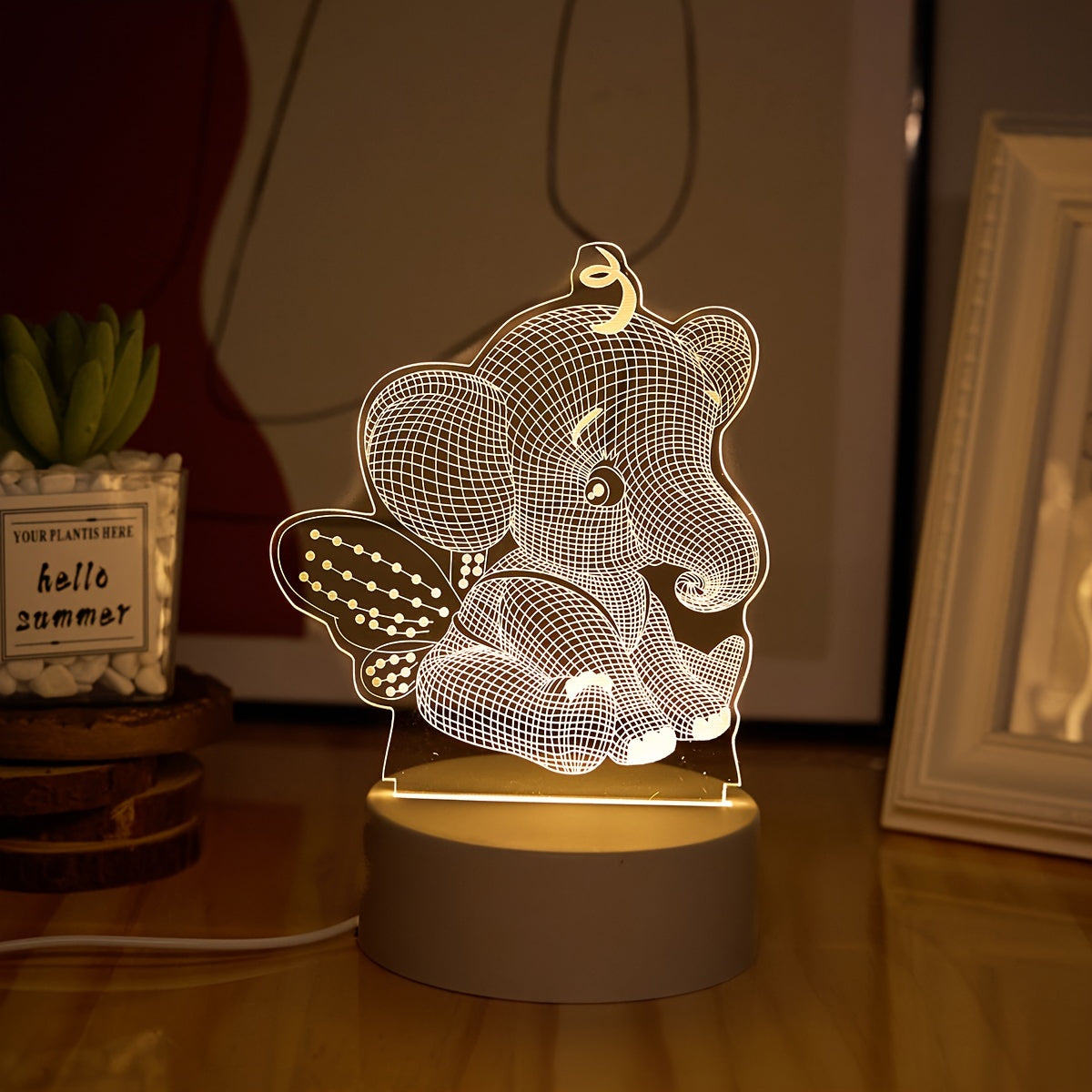 AngelElephant Lamp - 3D LED Table Lamp with USB Connection