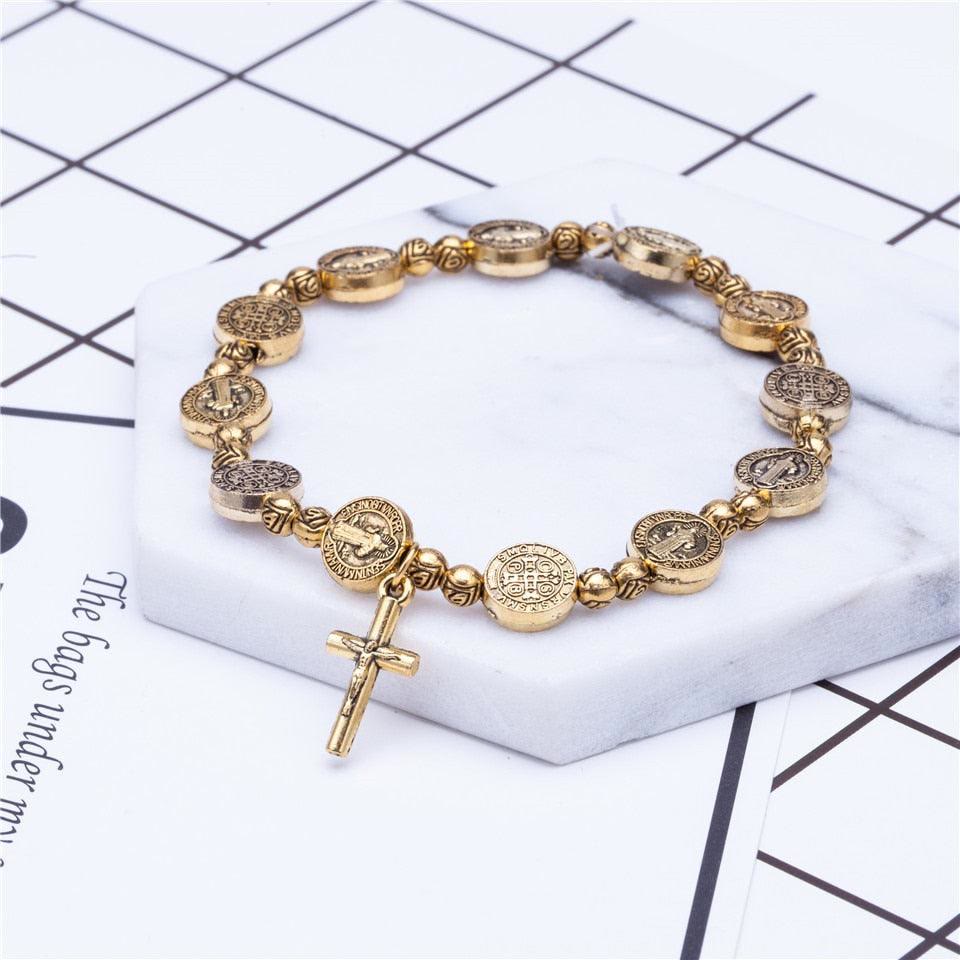 Luxe Gold and Silver Christian Cross Bracelet - Solana Elegant Design