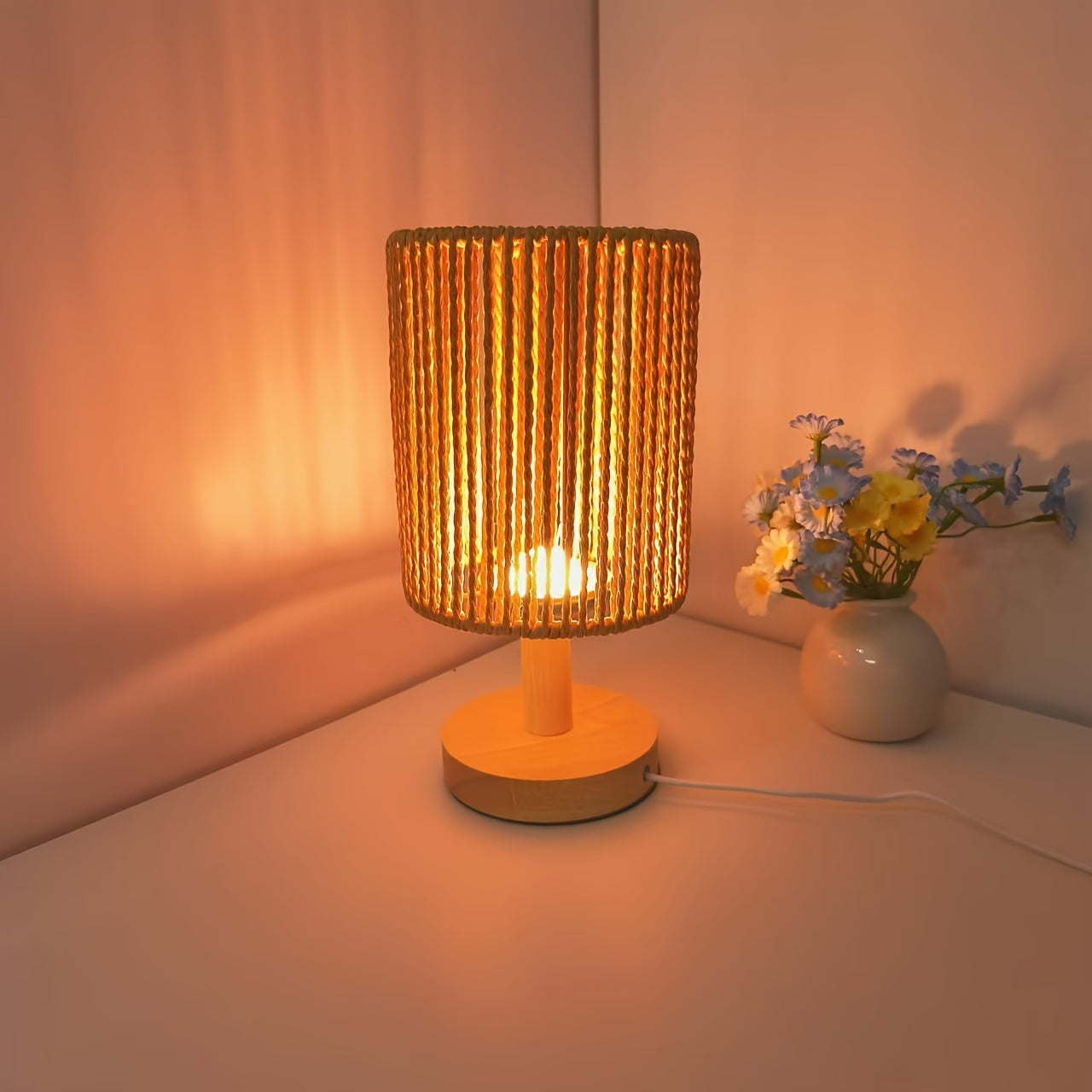 BarrelGlow Lamp - Wooden Design with Striped
