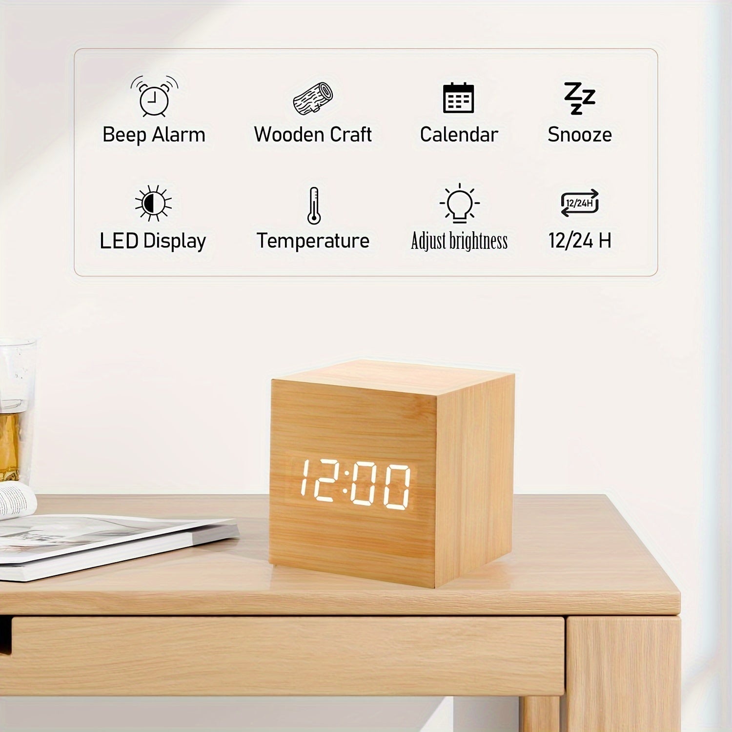 WoodTime Clock – Stylish Wooden Alarm Clock with LED Display